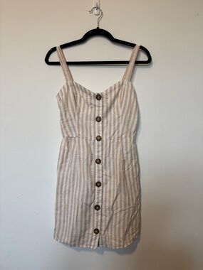 Abercrombie & Fitch Beige and White Striped Button-Front Mini Dress